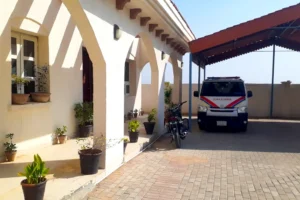 Ambulance parked inside Dow Hospital in Sector 3, DHA City Karachi - Dow University of Health Sciences DUHS